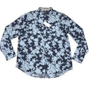Michael Kors Blue Chambray Button Down Long Sleeve Spring Leaf Print Shirt NWT M